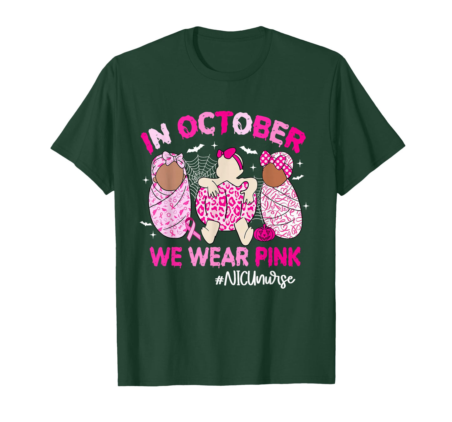 in October We Wear Pink Breast Cancer Awareness NICU Nurse T-Shirt