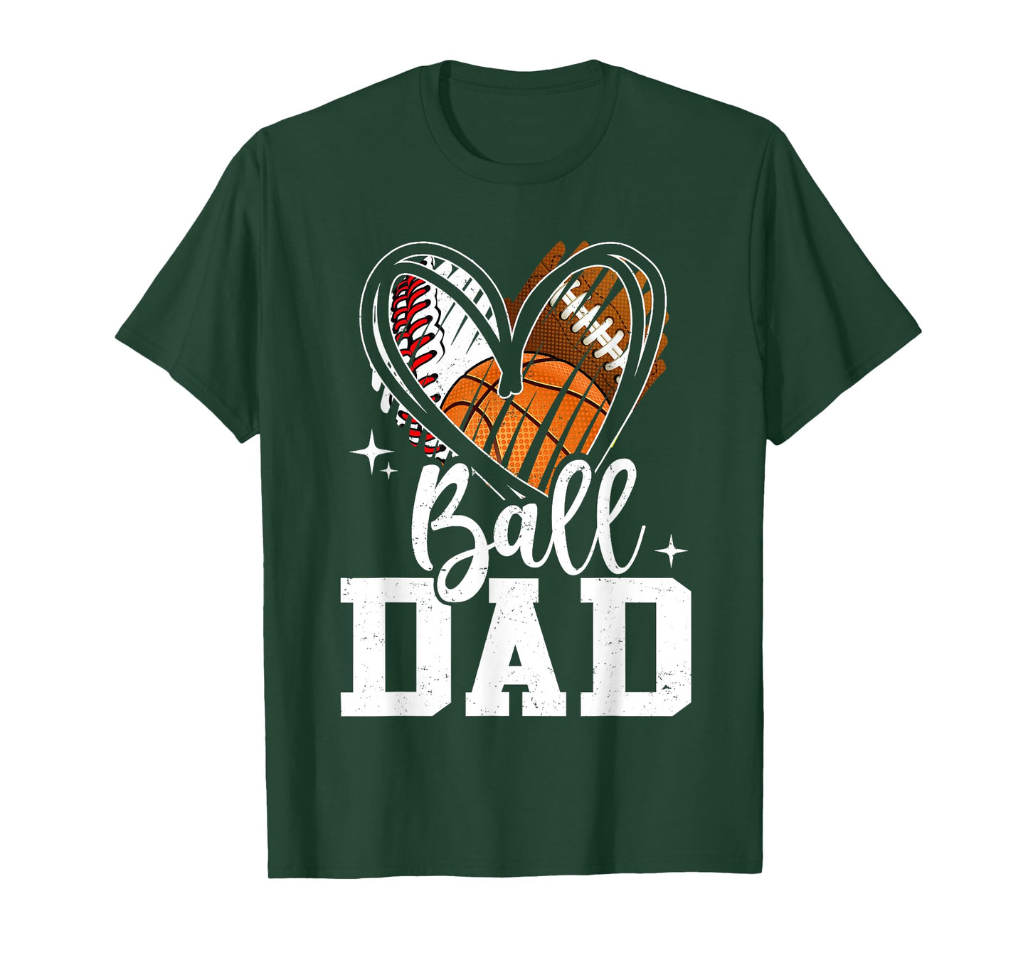 Ball Dad Baseball Football Basketball Heart T-Shirt