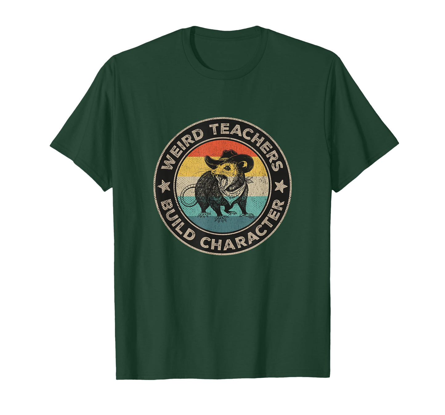 Weird Teachers Build Character Funny Teacher Retro Opossum T-Shirt