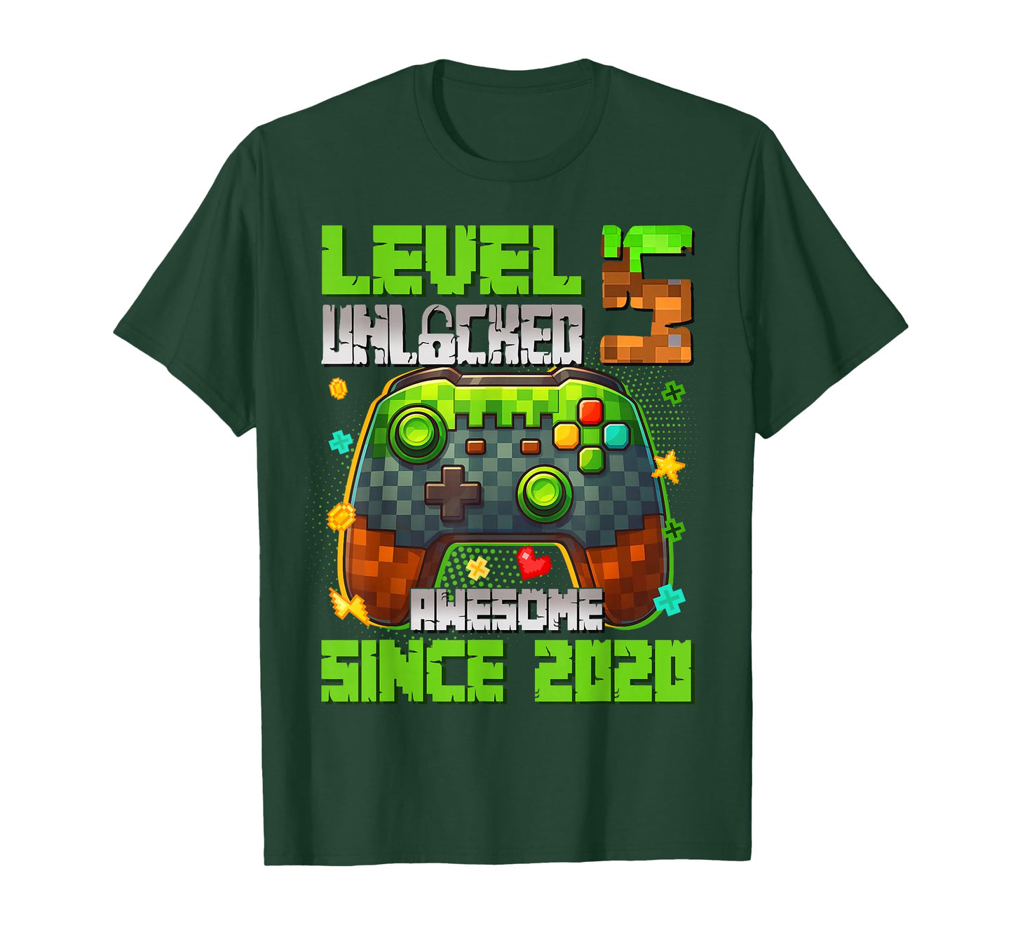 Level 5 Unlocked Awesome Since 2020 5th Birthday Game Pixel T-Shirt