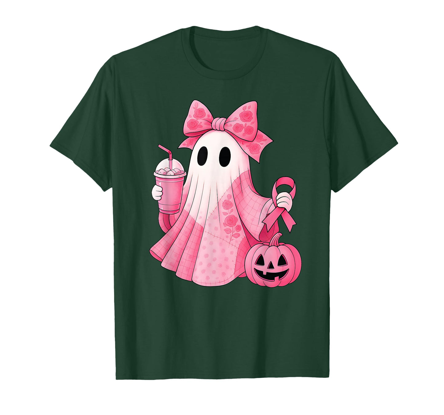 in October We Wear Pink Ghost Witch Breast Cancer Awareness T-Shirt