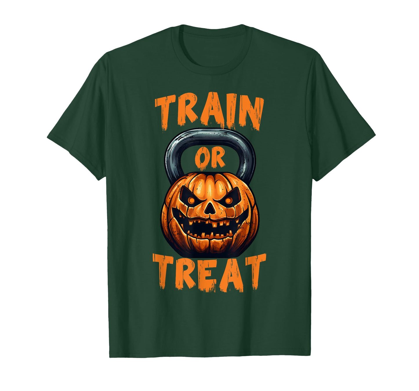 Train or Treat Halloween Pumpkin Kettlebell Gym Workout T-Shirt