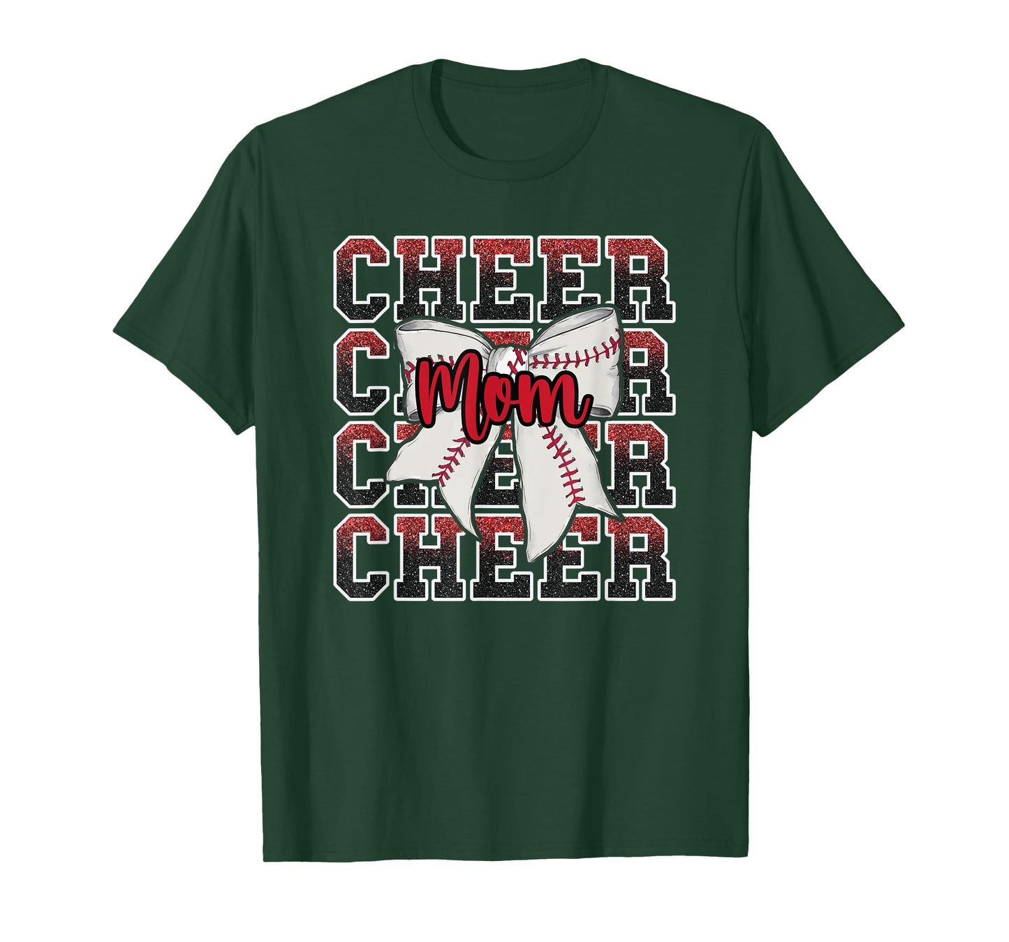 Proud Cheer Mom Coquette Bow Sport Baseball Softball Red T-Shirt