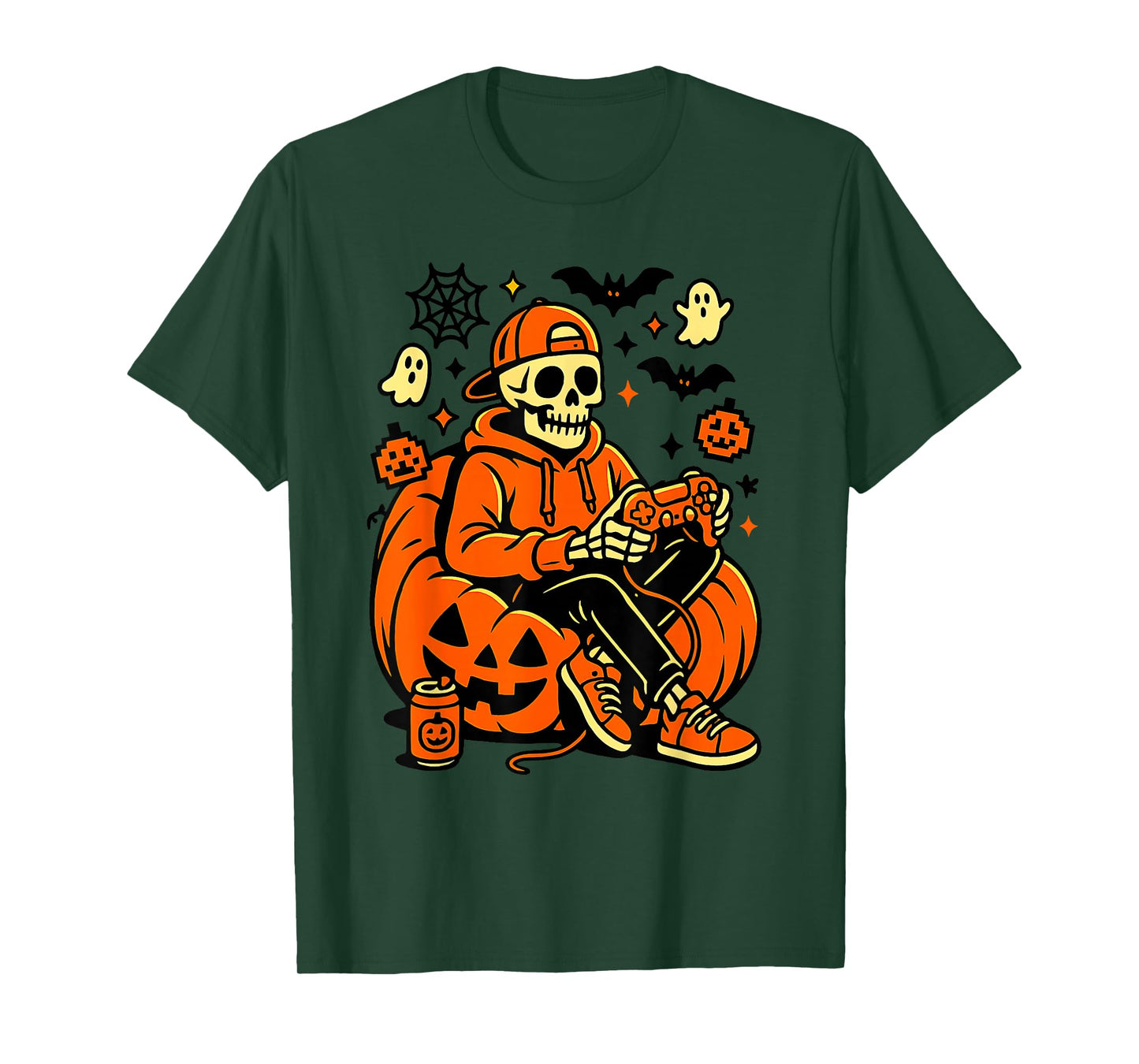 Skeleton Halloween Skeleton Gamer Video Gaming Boys Men Kids T-Shirt