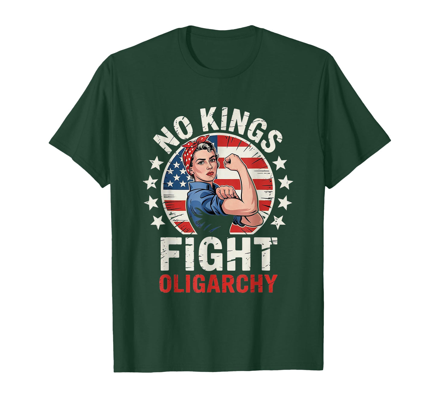 No Kings Fight Oligarchy Vintage Woman's Girl America Flag T-Shirt