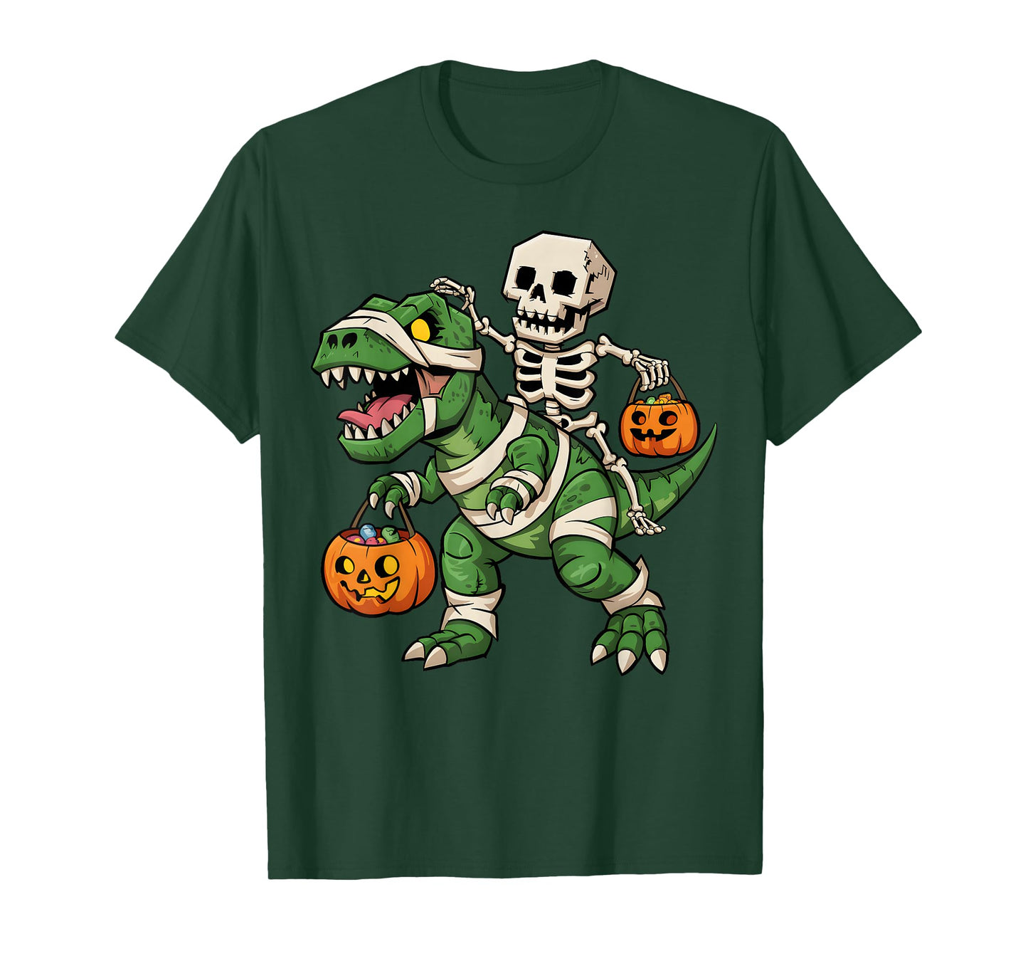 Skeleton Dinosaur T rex Boys Kids Funny Halloween Pumpkin T-Shirt