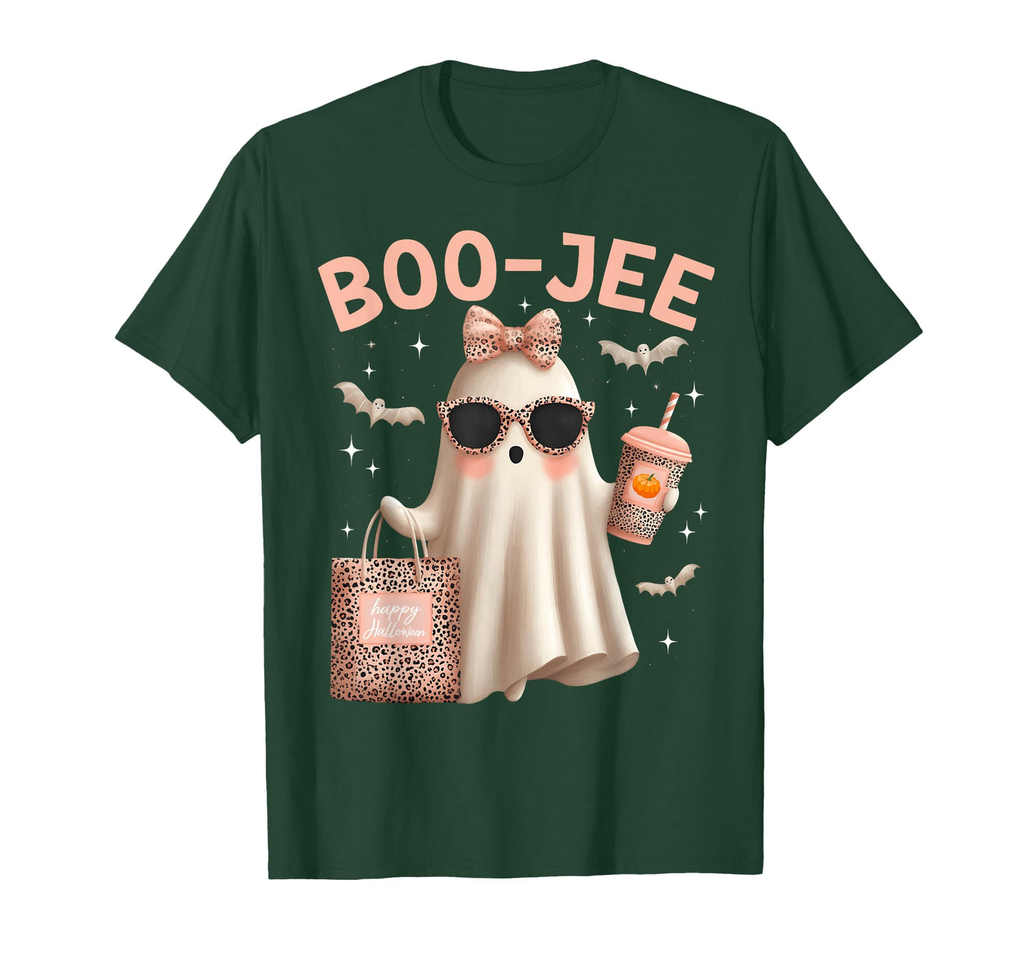 Coquette Leopard Ghost Coffee Boo-JEE Boujee Ghost Halloween T-Shirt