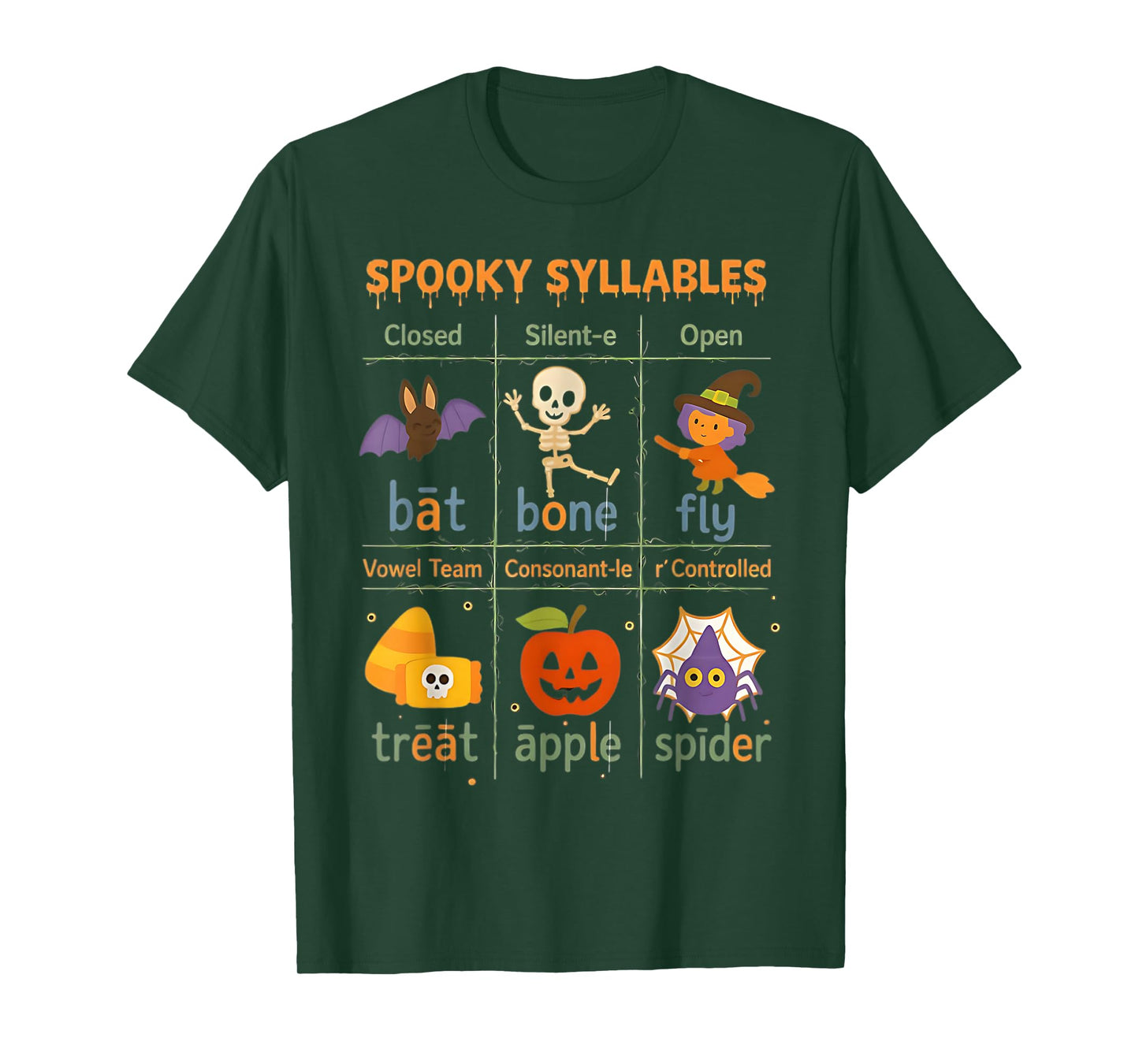 Spooky Syllables Teacher Funny Halloween Educational Kids T-Shirt