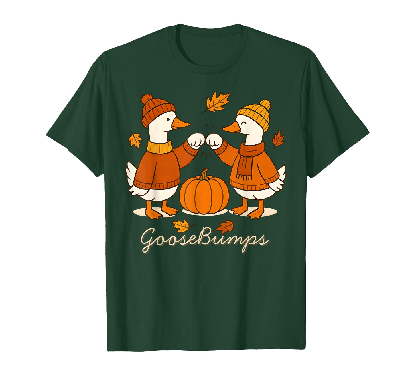 Cute Goose Bumps Goose Fall Animals Pun Pumkin Autumn Leaves T-Shirt