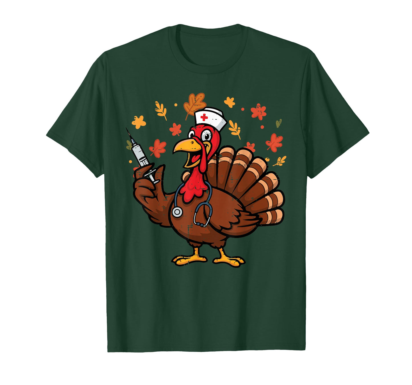 Thanksgiving Turkey Nurse Syringe Fall Scrub Top Women Men T-Shirt