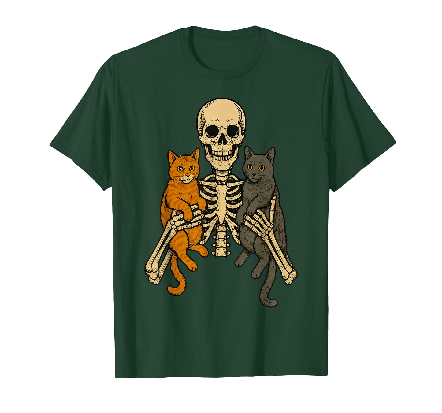 Skeleton Hugging Cat Cute Kitten Funny Halloween Men Women T-Shirt