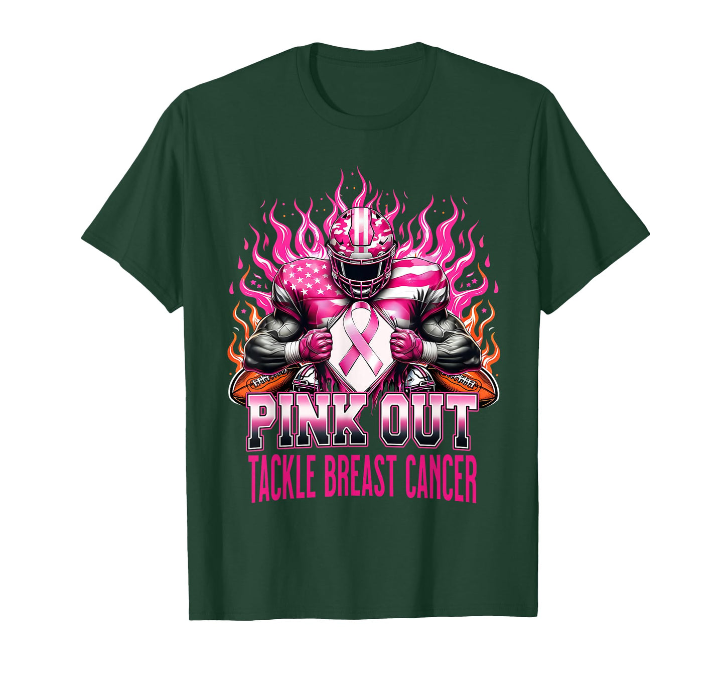 Pink Out Tackle Football Breast Cancer Awareness Men Boys T-Shirt
