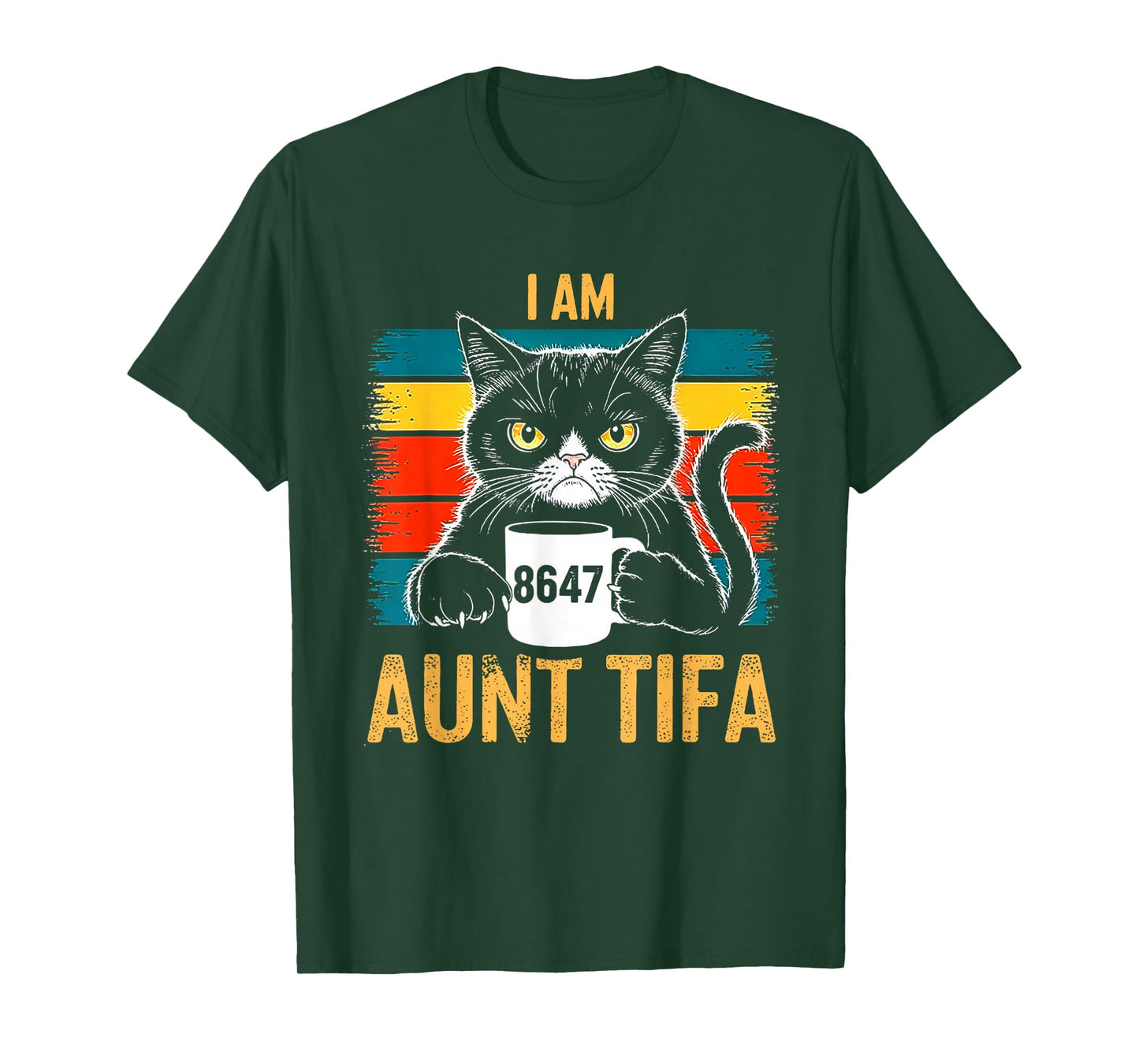 Retro I Am Aunt Tifa Cat 86 47 Vintage Coffee Cat 8647 T-Shirt