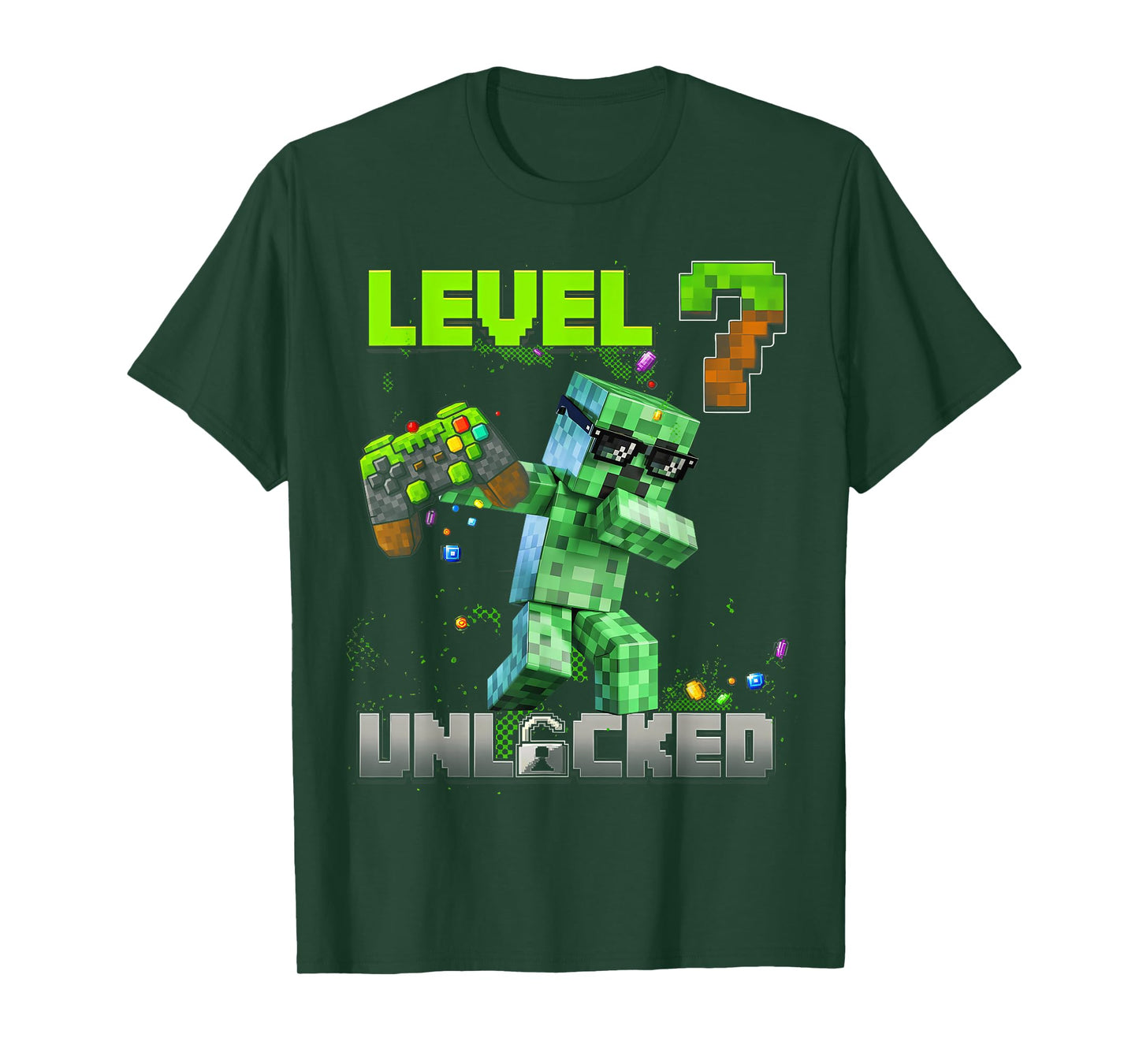 Level 7 Unlocked Funy Birthday Boy Pixel Gamer 7th Birthday T-Shirt