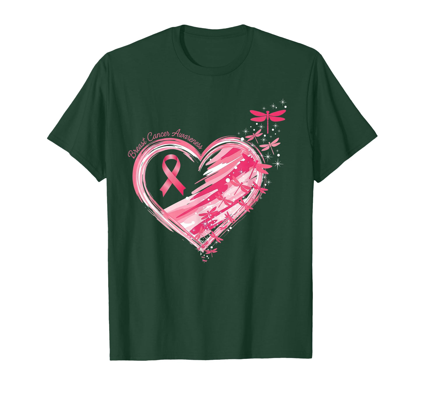 Breast Cancer Heart Dragonflies Awareness Women Kids Men T-Shirt