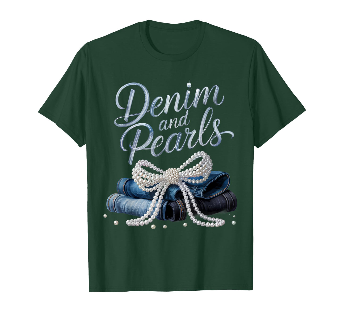 Denim and Pearls for Ladies 2025 Denim with pearls T-Shirt