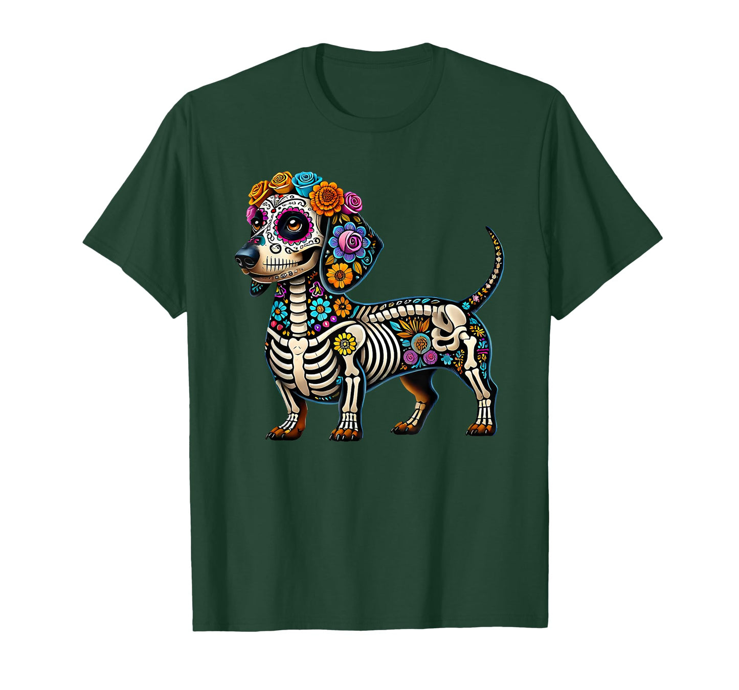 Mexican Sugar Skull Dachshund Dog Dia de Muertos Halloween T-Shirt