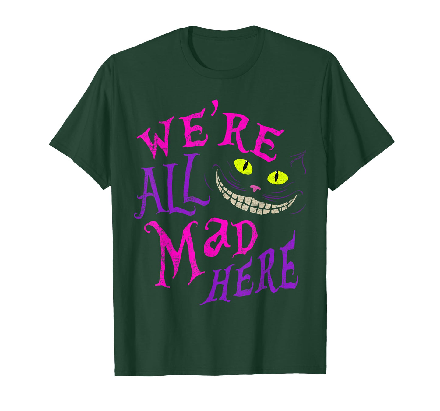 Cat With Mysterious Smile We’re All Mad Here Funny Halloween T-Shirt