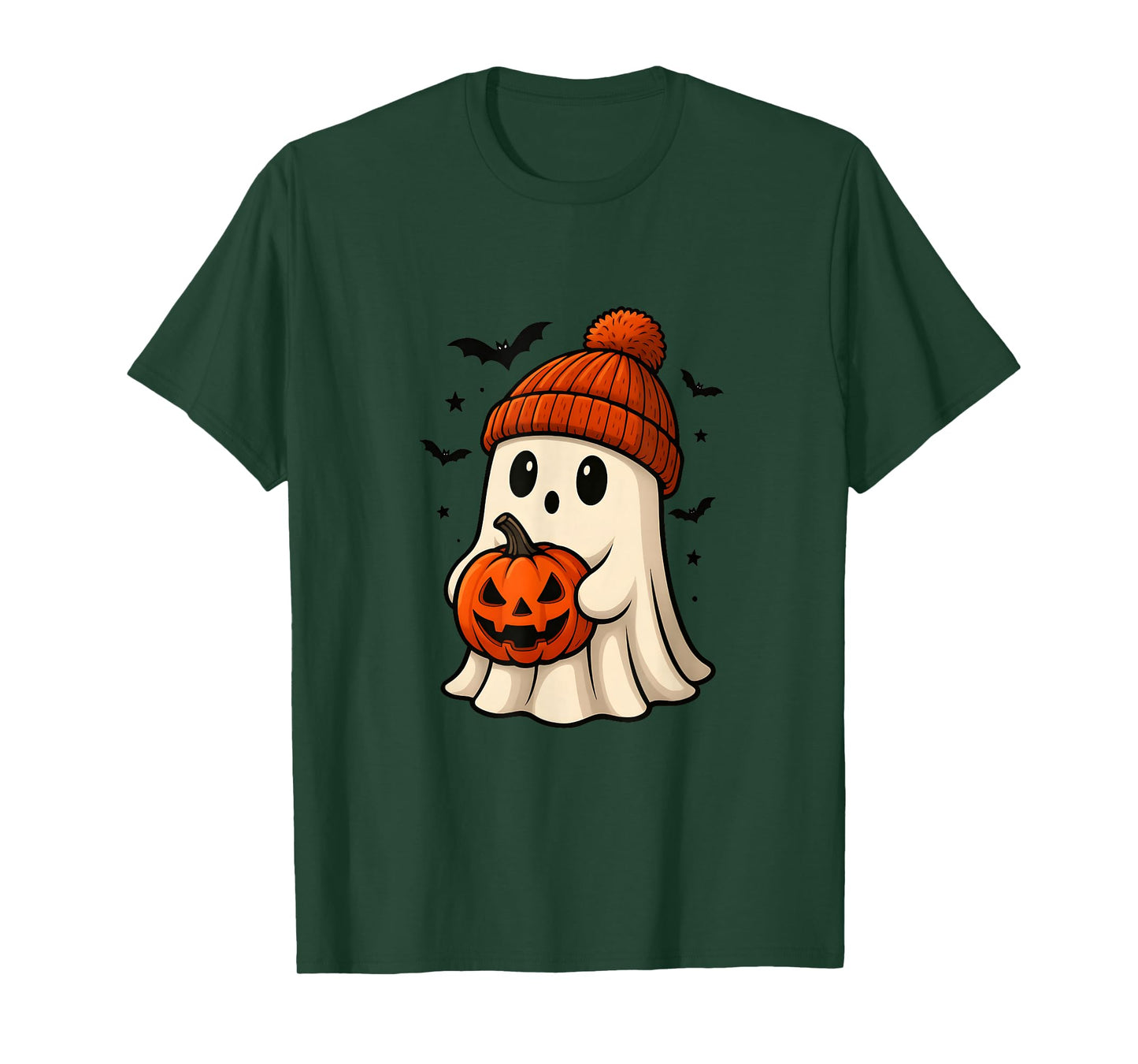 Cute Ghost with Pumpkin and Bats for Halloween Costume Party T-Shirt