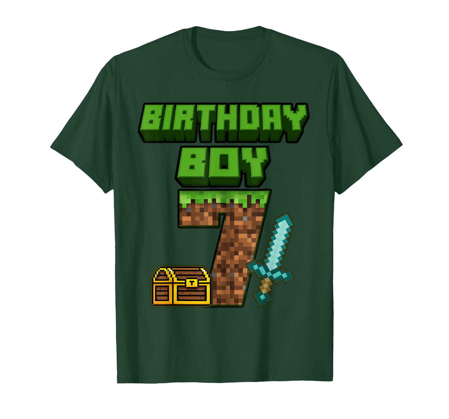 7 Year Old BDay Decorations 7th Birthday Boy Game Pixel T-Shirt
