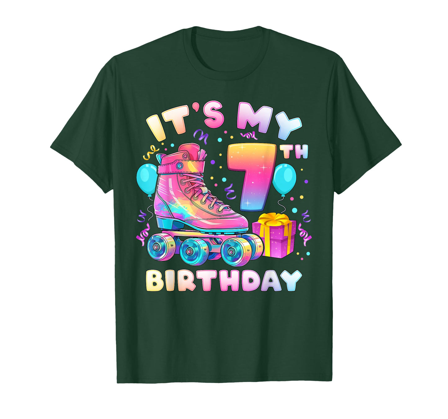 7th Birthday Girl 7 Years Roller Skates Number 7 T-Shirt