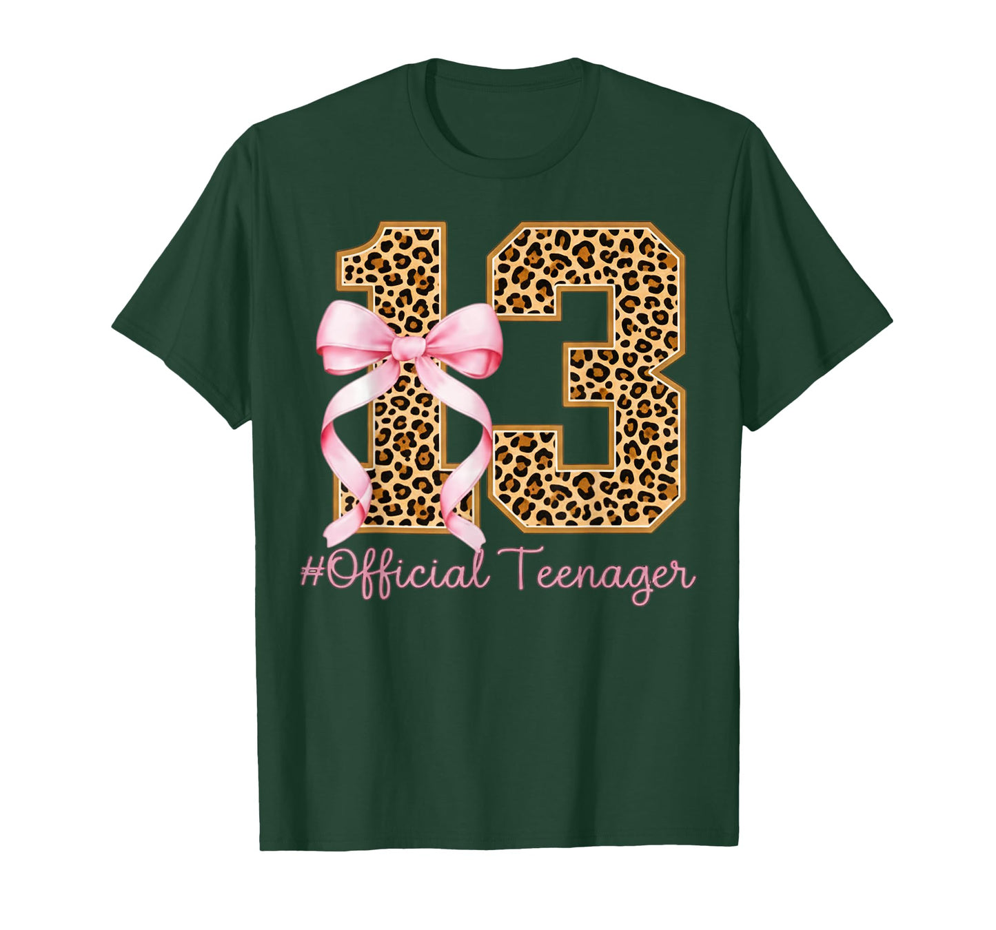 13th Birthday Girl Pink Coquette Bow Leopard 13 Year Old T-Shirt