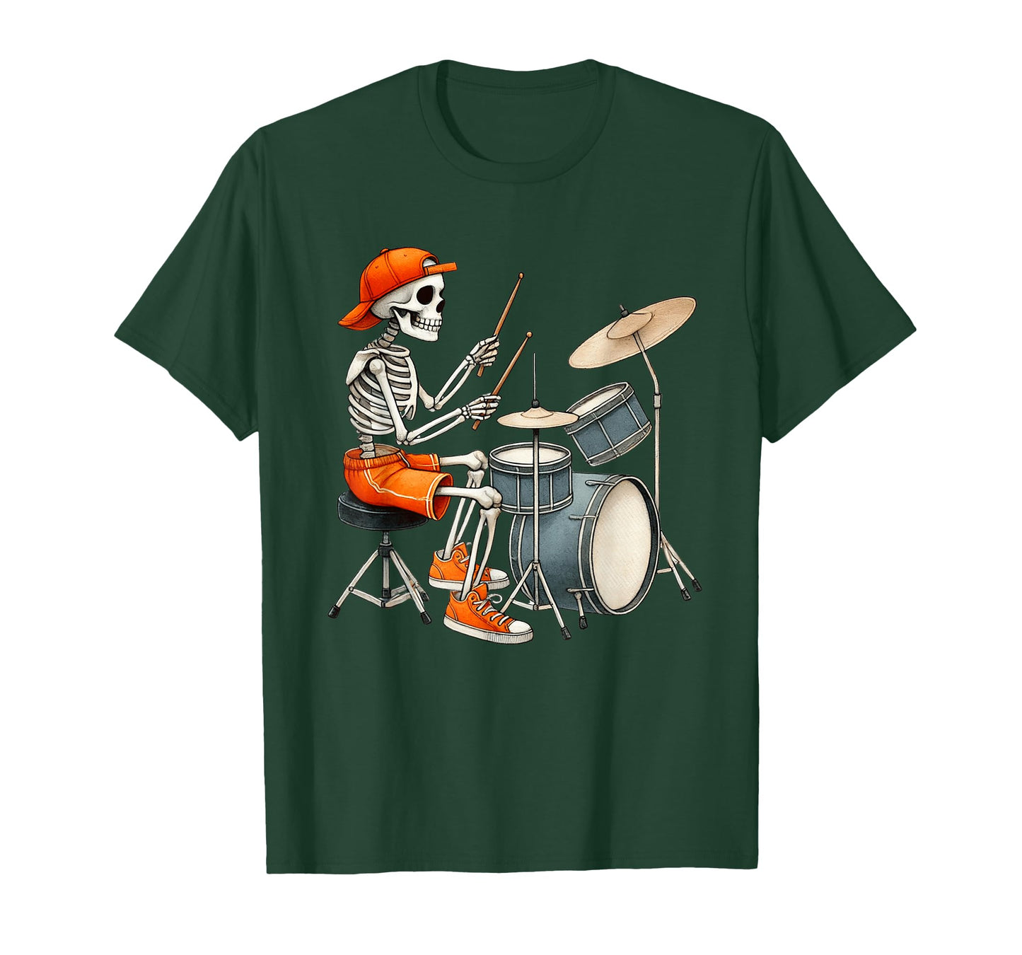 Skeleton Drums Halloween Costume Funny Drummer Men Boys Kids T-Shirt
