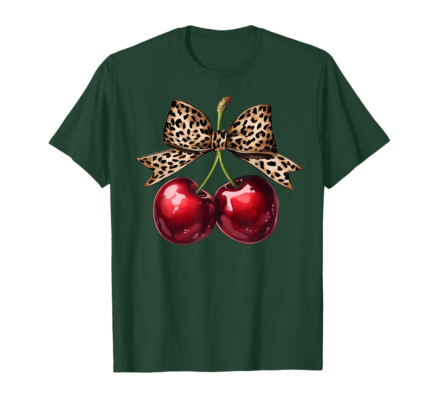 Retro Cherry Leopard Coquette Bow Cute Cherries Women Girls T-Shirt