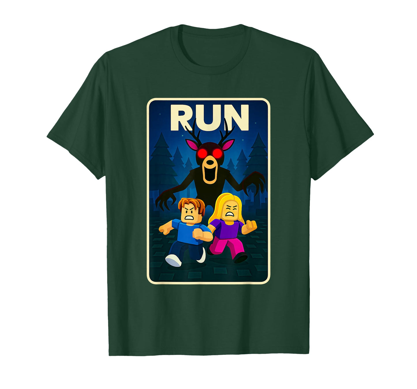 Run - 99 Nights Halloween Gamer Deer in The Forest Kids Meme T-Shirt