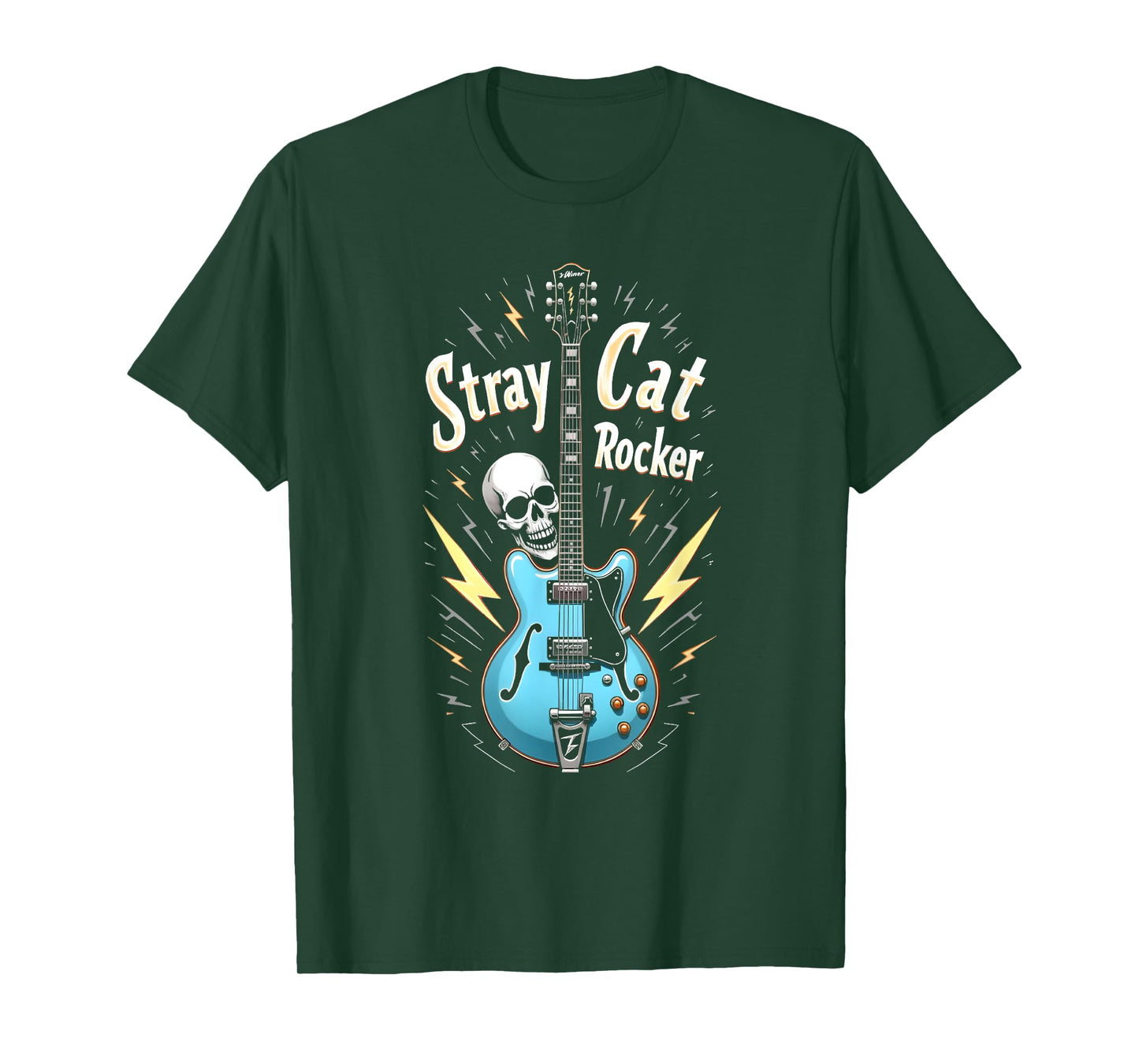 Stray Cat Rocker Vintage Style Rockabilly Guitar T-Shirt