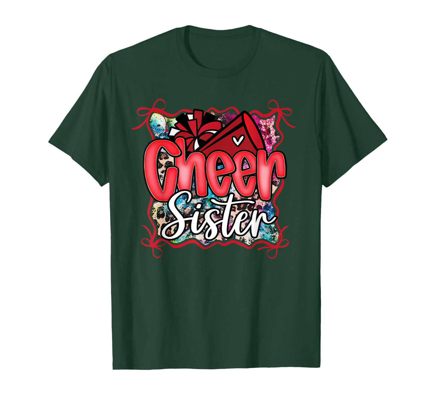 Leopard Rainbow Coquette Cheer Sister Cheerleader Bow Girl T-Shirt