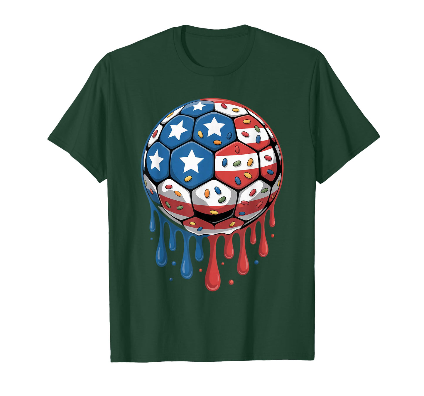Ice Cream Drip Men Women Game American USA Flag Soccer Drip T-Shirt