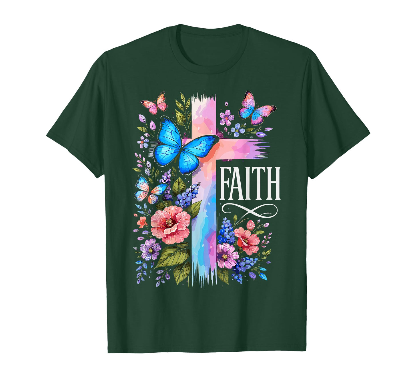 Faith Christian Floral Butterflies Christ Religious Jesus T-Shirt
