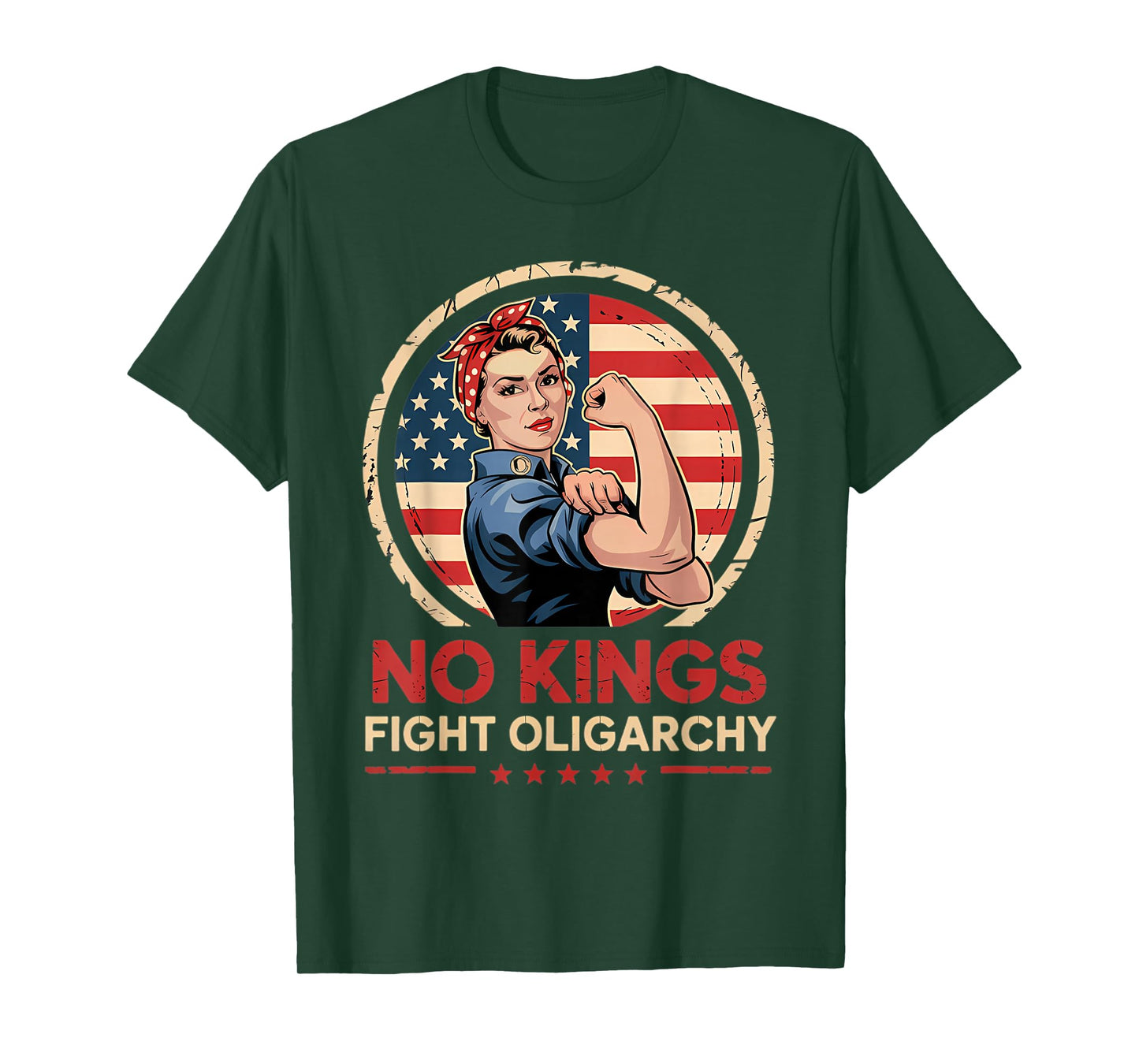 Vintage No Kings Fight Oligarchy Woman's Girl America Flag T-Shirt