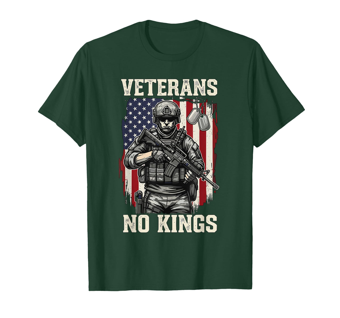 No Kings Veterans Vintage American Flag Patriotic T-Shirt