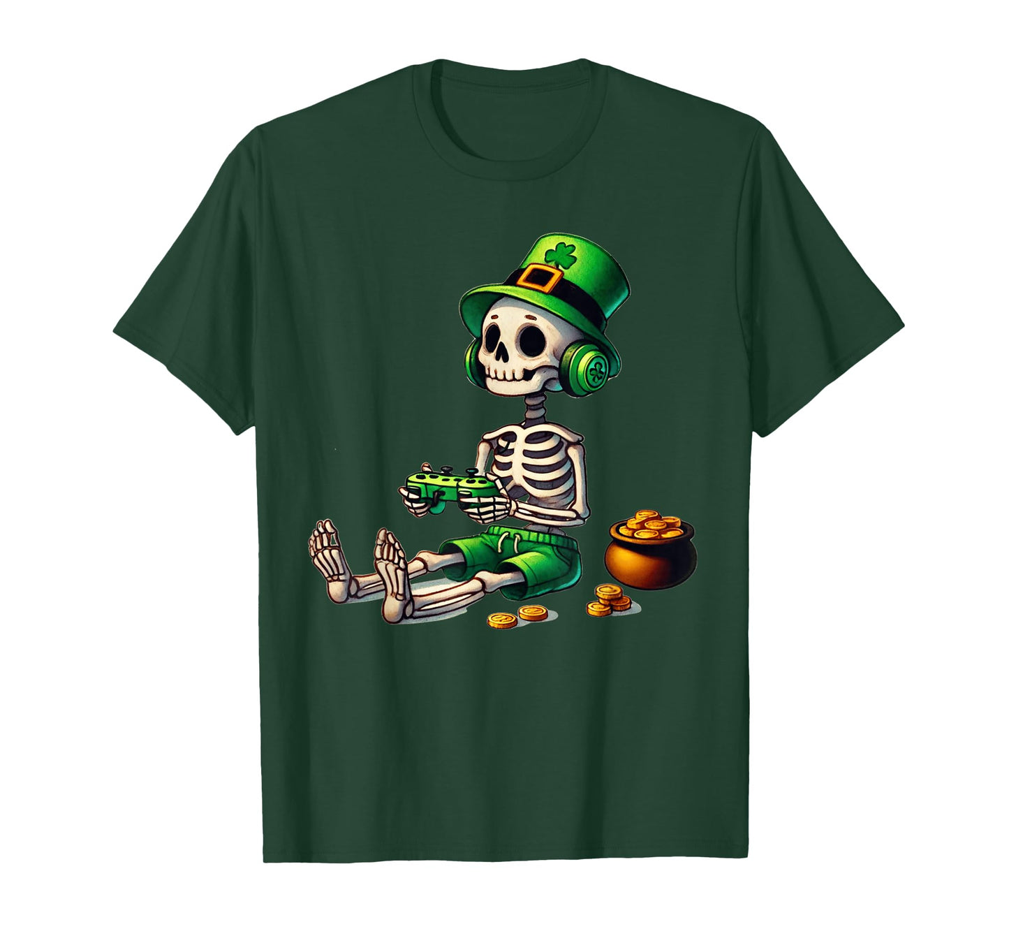 St Patricks Day Skeleton Leprechaun Gamer Video Gaming Boys T-Shirt