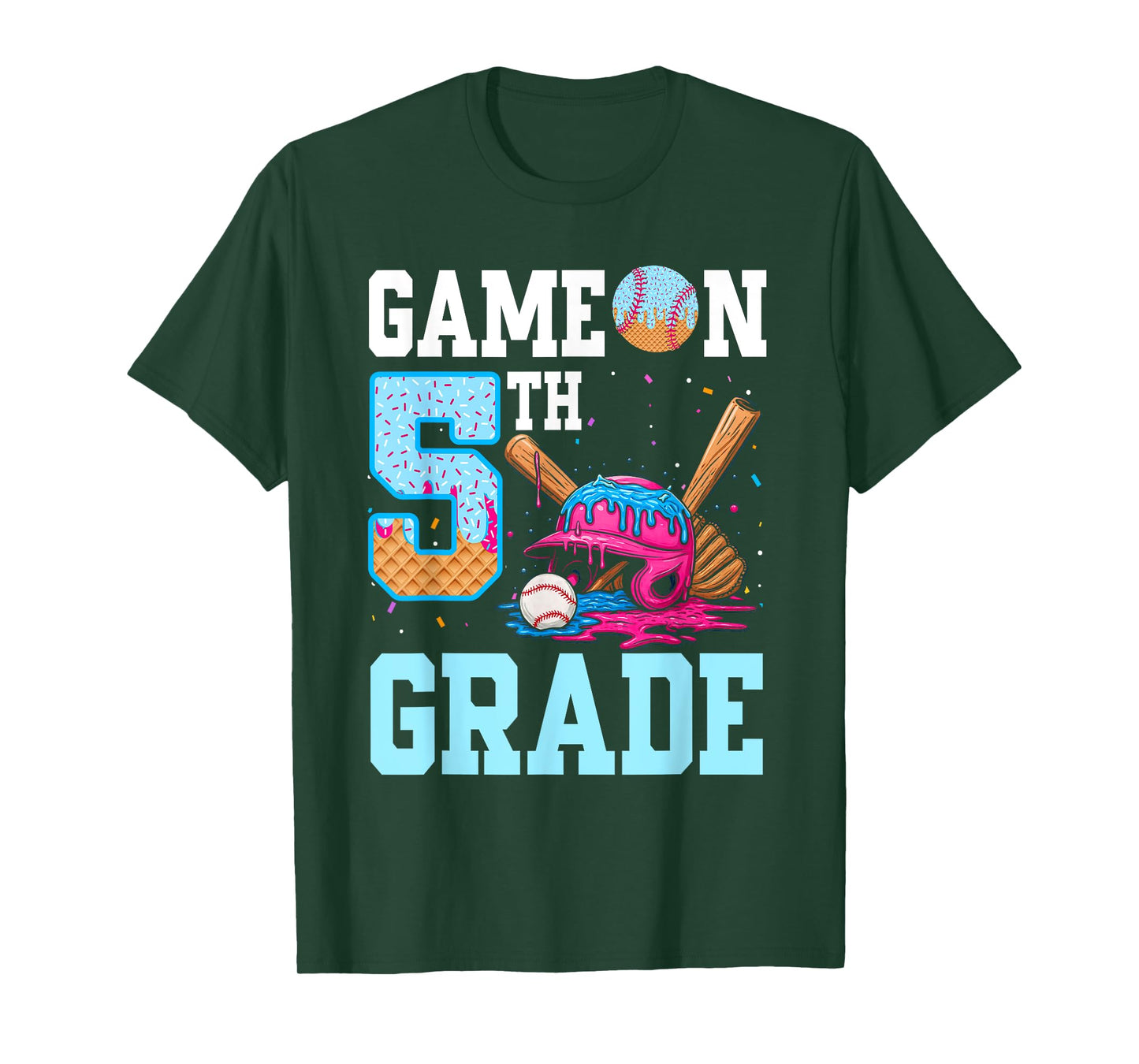 5th Grade Back to School Baseball Drip Ice Cream Game On Kid T-Shirt