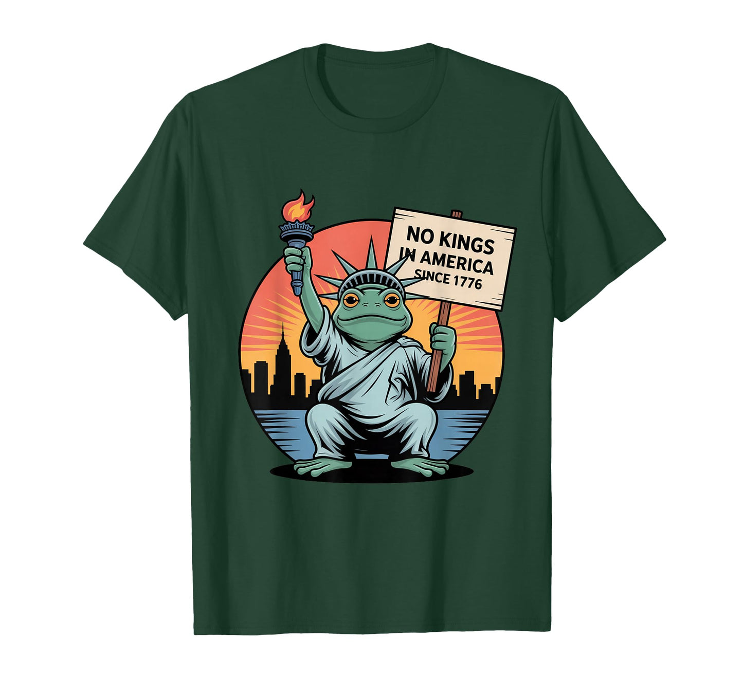 Statue of Ribbity No Kings in America Frog Protest Liberty T-Shirt
