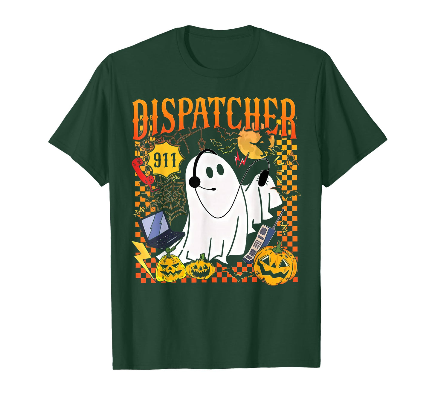 Groovy Spooky 911 Dispatcher Ghost Halloween Police Dispatch T-Shirt