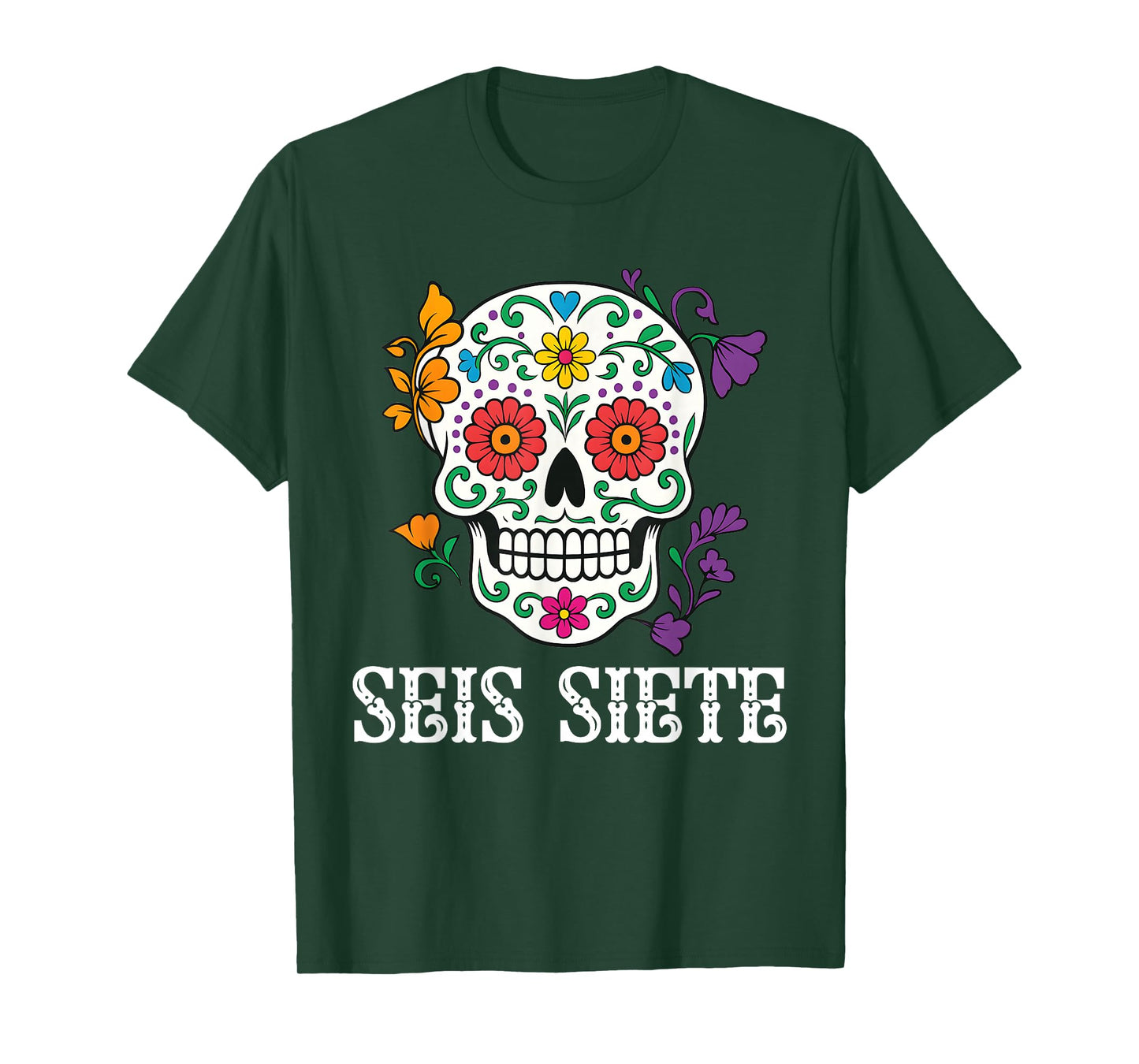 SEIS Siete Mexican Los Muertos Calaveras Sugar Skull 67 Boys T-Shirt