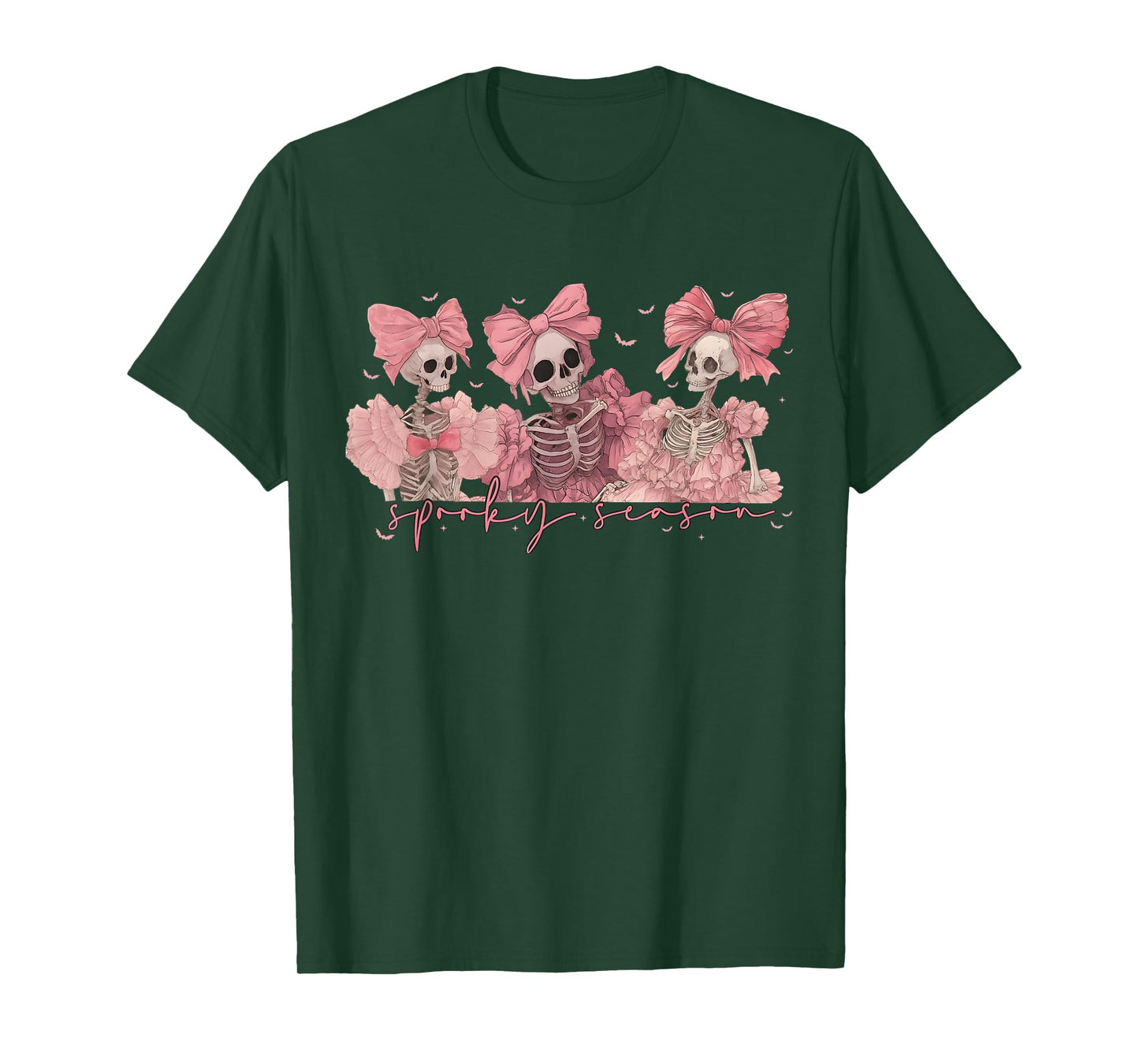 Spooky Season Cute Pink Skeleton Coquette Bow Halloween T-Shirt