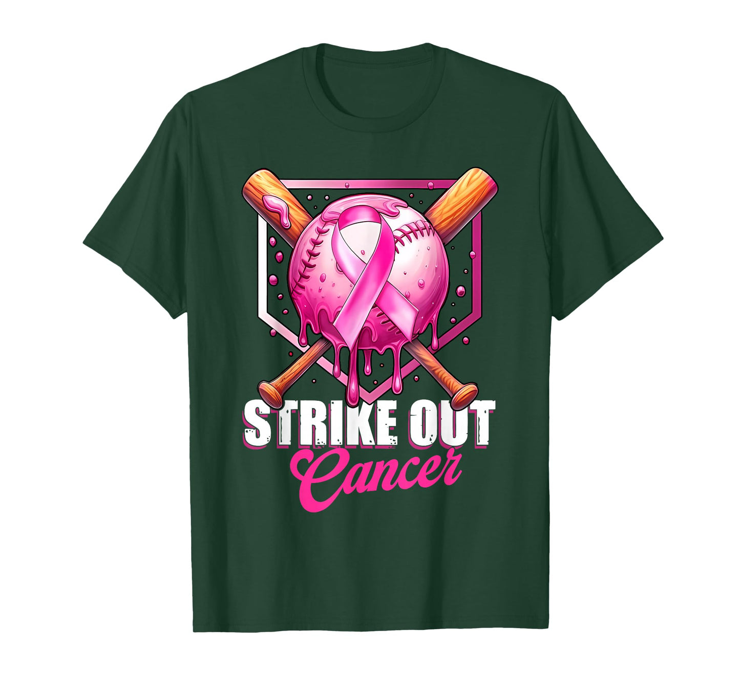 Strike Out Home Plate Baseball Ice Cream Drip Breast Cancer T-Shirt
