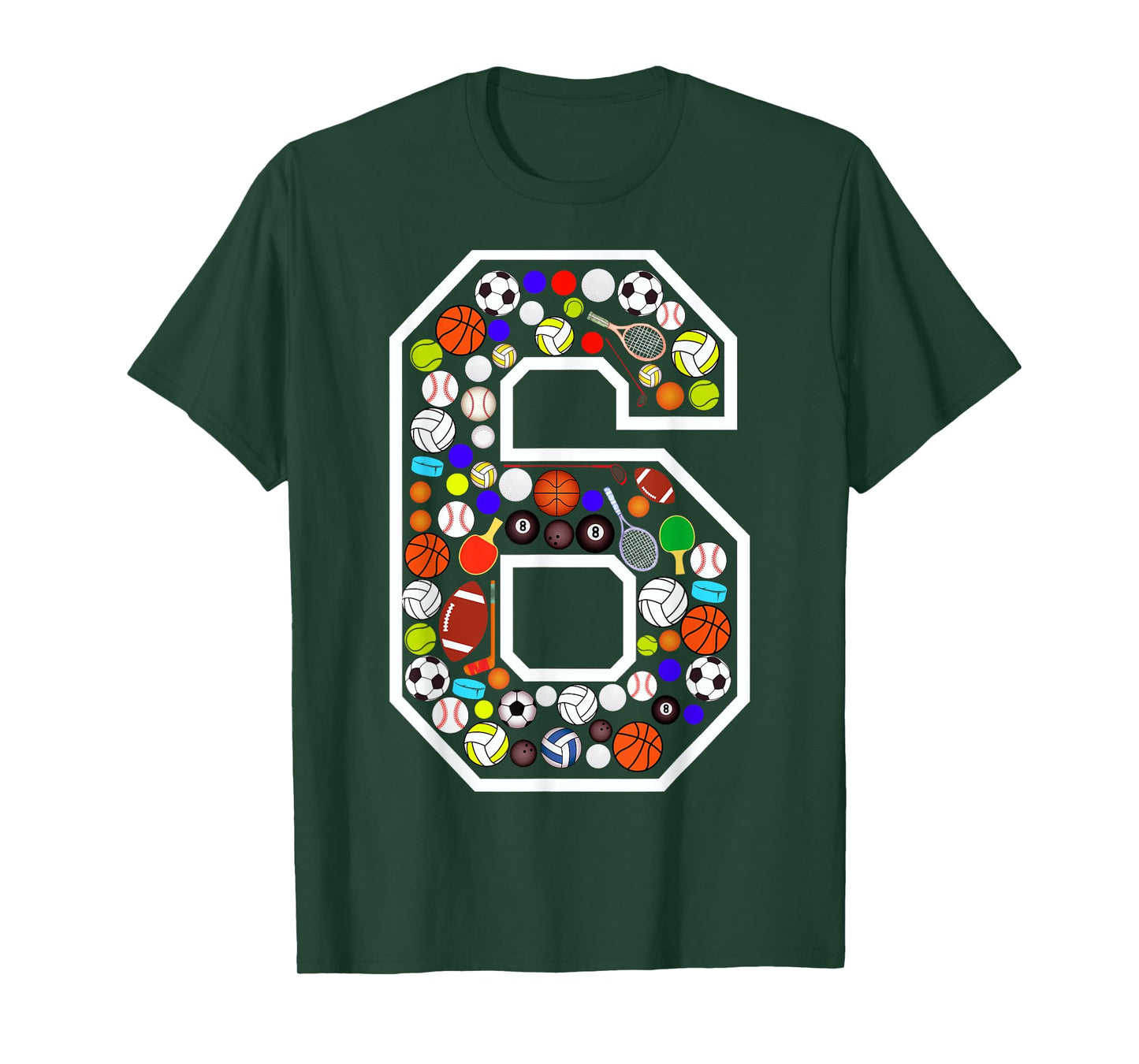 Kids 6th Birthday Sports Big Number Six 6 Year Old Boy T-Shirt