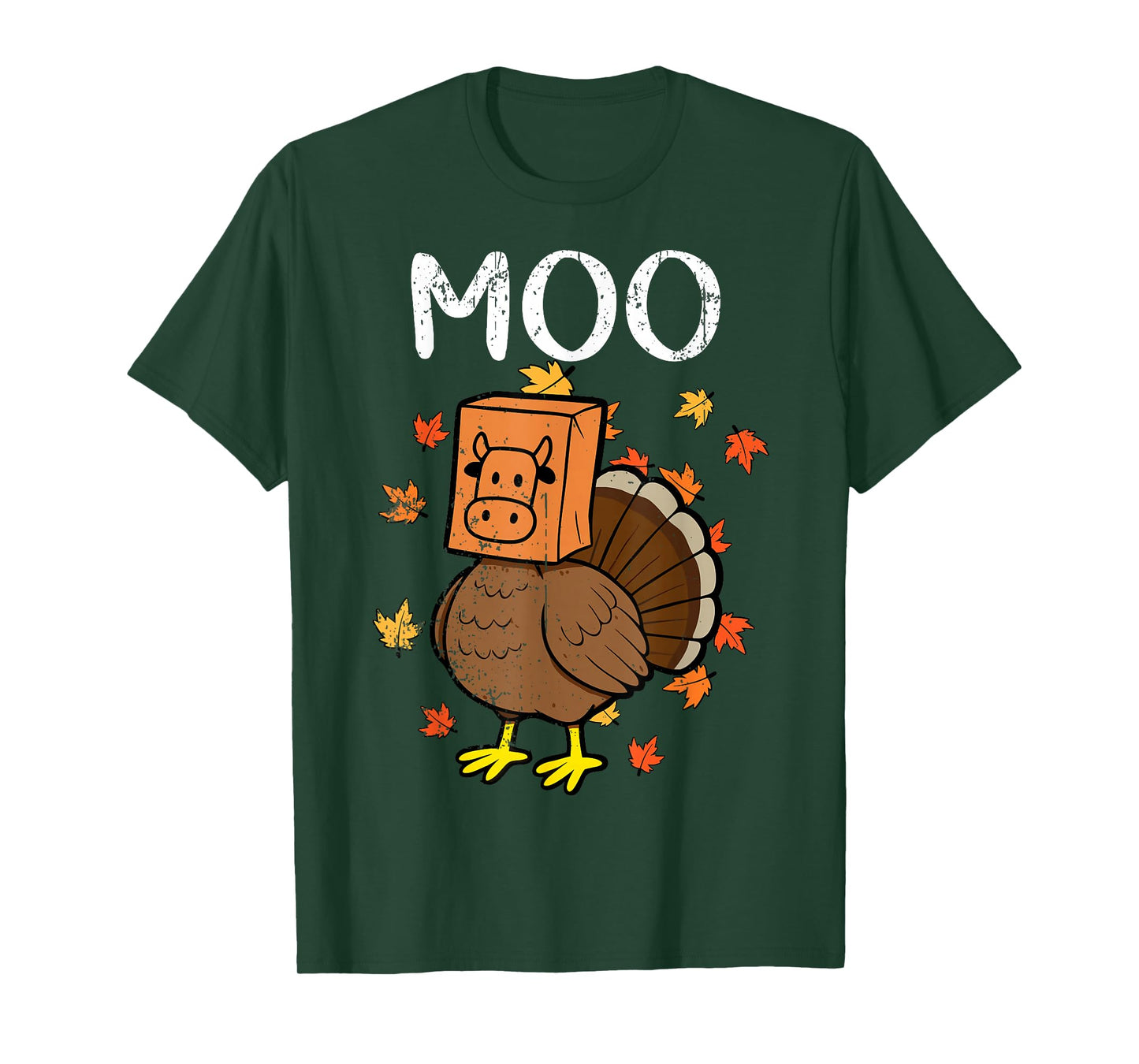 Thanksgiving Turkey Moo Cow Head Funny Fall Men Women Kids T-Shirt