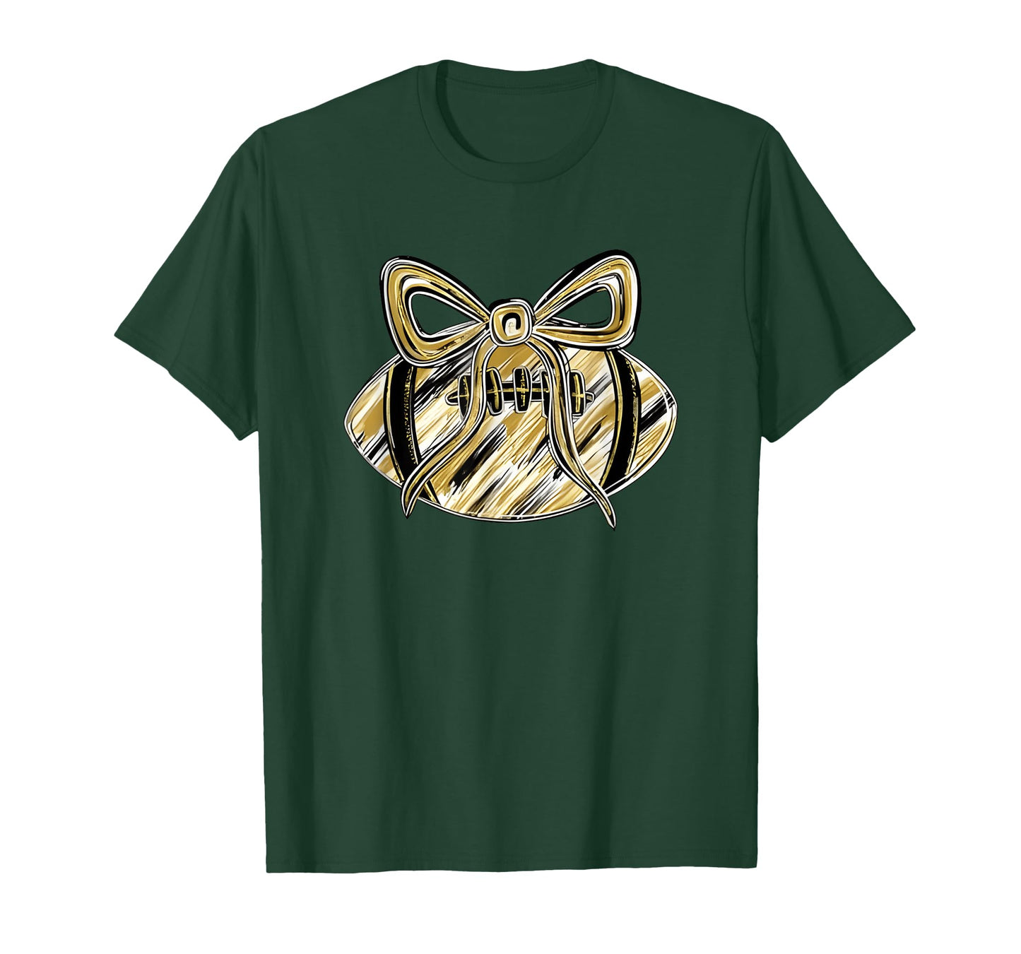 Gold Black Football Game Day Touchdown Season Coquette Bow T-Shirt