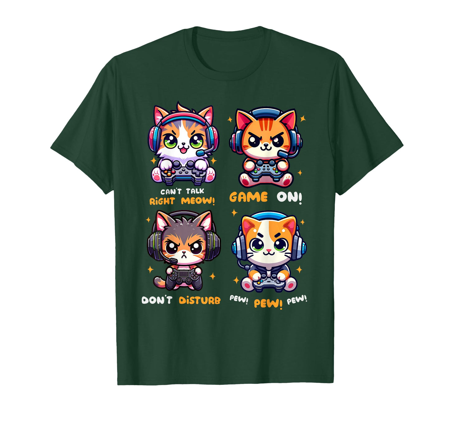 Gamer Cat Funny Gaming Video Games Pew Boys Girls Kids Teens T-Shirt