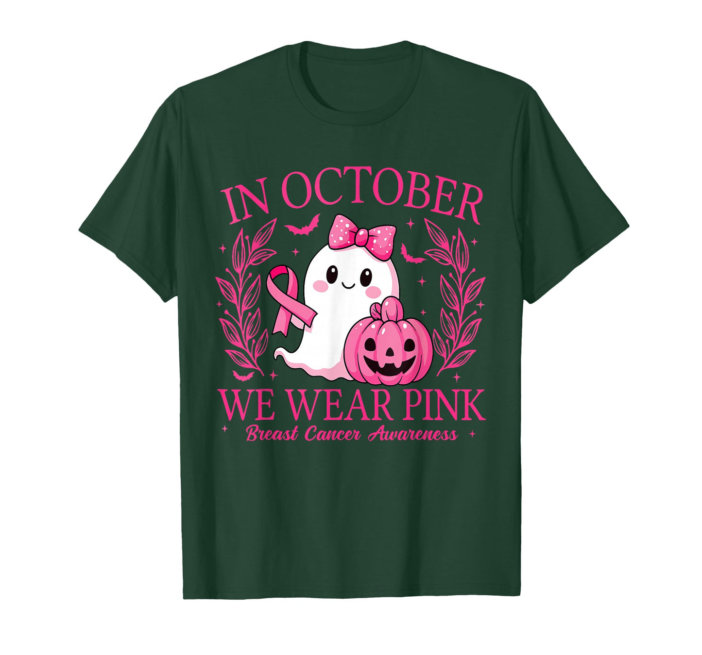 in October We Wear Pink Breast Cancer Awareness Halloween T-Shirt