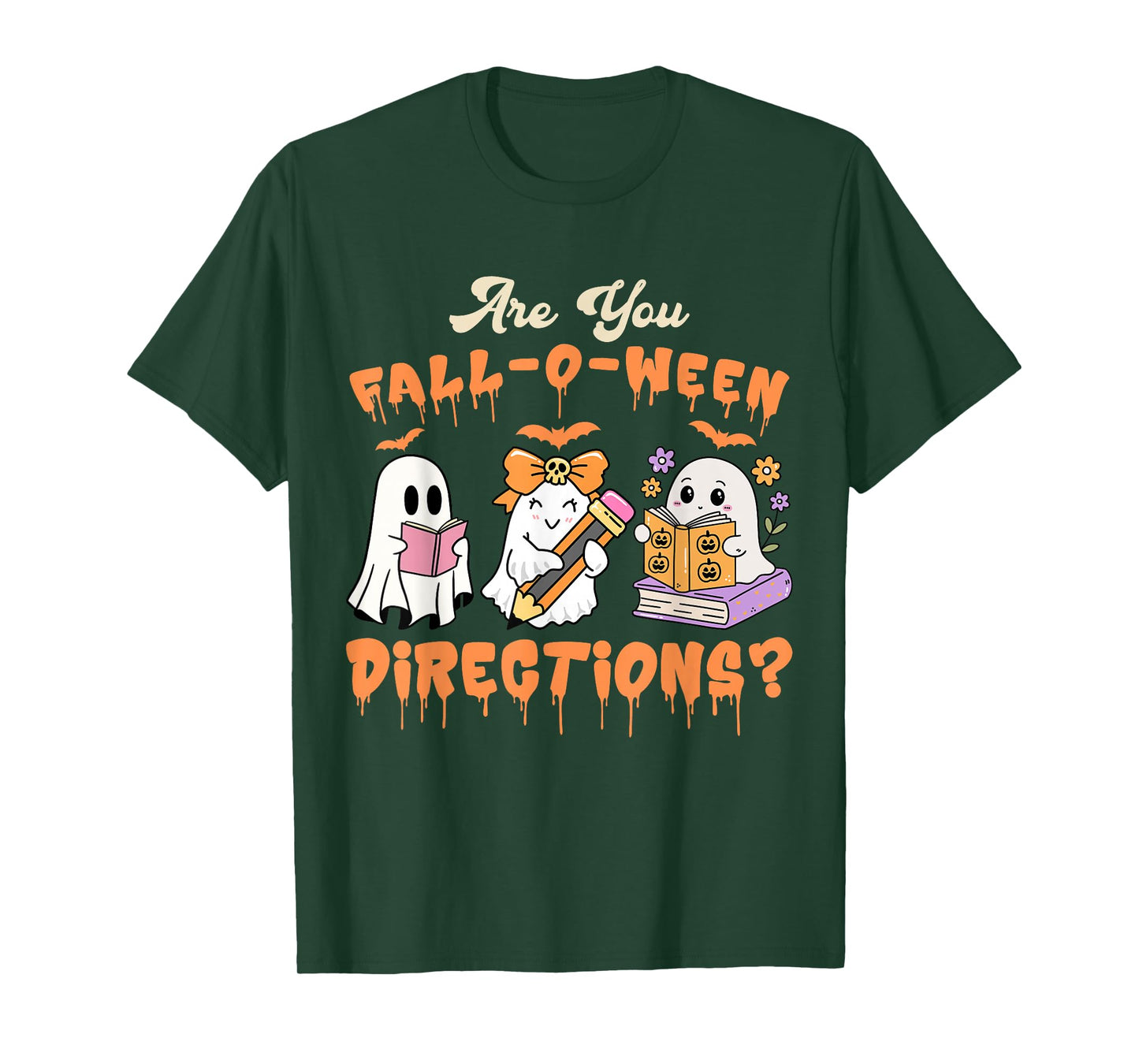 Retro are You Fall O Ween Directions Teacher Halloween Ghost T-Shirt