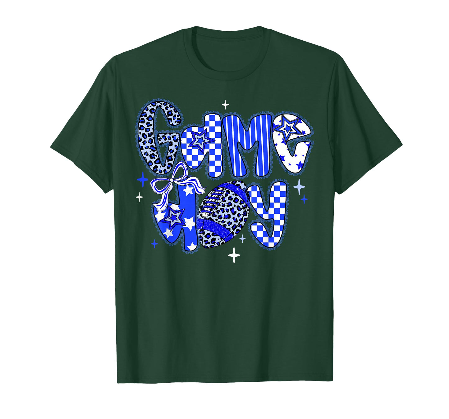 Game Day Football Girly Lace Bow Team Spirit Girls Blue T-Shirt