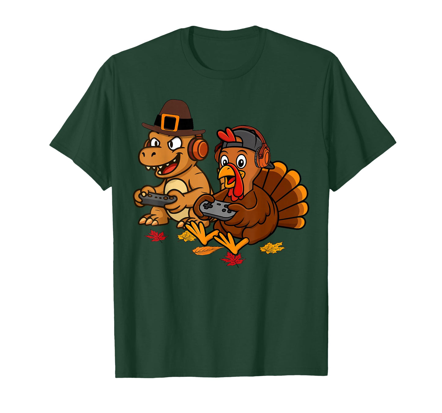 Thanksgiving Gaming Fall Turkey Dinosaur Gamer Boys Men T-Shirt